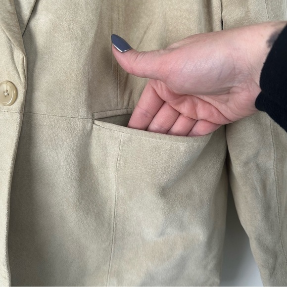 Denim & Co Women’s Suede Blazer Jacket Size Medium Tan Leather Office Wear - Picture 3 of 10